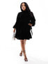 ASOS DESIGN Curve premium velvet mini smock dress with pockets and pie crust neck in black