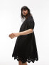 Topshop channeled mini chuck on dress with broderie trim in black