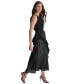 Women's Cowlneck Sleeveless Belted Ruffled Dress