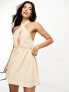 ASOS DESIGN halter neck natural plunge mini beach dress in natural