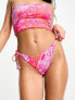 Vero Moda high leg tie side bikini bottoms in pink snake print