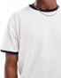 French Connection textured ringer t-shirt in white & navy