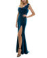 Juniors' Rosette-Trim Velvet Evening Gown