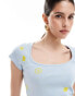 ASOS DESIGN scoop neck baby t-shirt with lemon embroidery in light blue