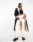 4th & Reckless longline contrast faux shearling coat in black and cream