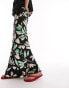 Topshop floral print satin bias maxi skirt in multi