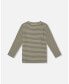 Big Boys Super Soft Striped T-Shirt With Print Green And Beige