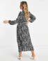 Missguided Maternity belted midi dress with volume sleeves in black floral