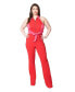 Plus Size Red & Pink Heart Pocket Front Zip Halter Jumpsuit