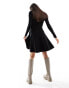 Y.A.S knitted fit and flare mini dress with lace cuff detail in black