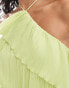 ASOS DESIGN textured halter wide leg jumpsuit with frill detail in lime green