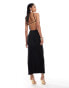 Kaiia contrast bow detail strappy back cami maxi dress in black