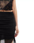 New Look ruched mesh skirt in black