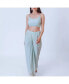 Women's Sky Blue Shimmery Pleated Dhoti Skirt and Embellished Blouse Set