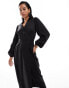 Closet London balloon sleeve wrap pencil midi dress in black