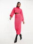 Aria Cove ribbed roll neck cropped jumper with volume sleeve co-ord in pink