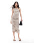 Pretty Lavish ruched one shoulder midaxi dress in stone