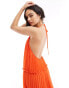 ASOS DESIGN halter neck pleat frill maxi dress in tomato