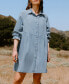 Women's Light Blue Denim Collared Button Up Mini Shirt Beach Dress