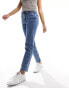 Noisy May Moni high waisted straight jeans in mid wash blue