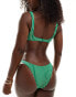 Mango thin stripe print square neck bikini top in green and white