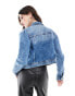 ONLY puff sleeve denim jacket in mid blue