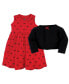 Baby Girls Quilted Cardigan and Dress, Red Black Bows