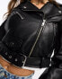 Stradivarius faux leather biker jacket in black