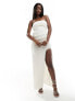 ASOS DESIGN minimal bandeau maxi dress with split in cream