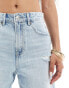 Stradivarius Petite denim dad short with rips in light blue