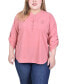 Plus Size 3/4 Tabbed Sleeve Y Neck Blouse