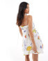 ASOS DESIGN petite ruched bust mini sundress with adjustable straps in all over print