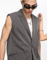 COLLUSION Unisex longline waistcoat in dark grey pinstripe co-ord