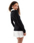 Lioness knit long sleeve mini dress with poplin shirt underlayer in black and white