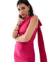 Vesper one shoulder scarf detail bodycon mini dress in fuchsia