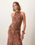 ASOS DESIGN devore high neck sleeveless maxi dress in brown