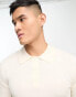 ONLY & SONS knit long sleeve polo in off white