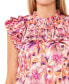 Women's Printed Cotton Ruffled Smocked-Yoke Blouse