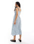 Pieces textured jersey frill strap maxi dress in blue spot print