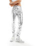 River Island metallic straight leg trouser in silver