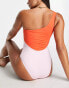 Vero Moda one shoulder colourblock swimsuit in pink and red