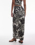 Topshop Tall Co-ord satin twill bias maxi skirt in mono fern smudge print