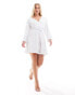 Pieces sequin belted wrap mini dress in white