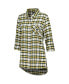 Women's Green Green Bay Packers Sienna Plaid Full-Button Long Sleeve Nightshirt