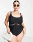 River Island Plus underwire mesh detail swimsuit in black