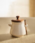 Ceramic sugar bowl with wooden lid