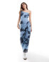 ASOS DESIGN one shoulder frill maxi dress with ruffles in blue floral print