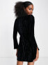 & Other Stories crushed velvet mini dress in black