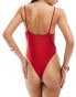 Candypants tie front ruched swimsuit in dark red