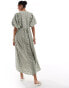 & Other Stories maxi dress with volume sleeves in light khaki 3D flower jacquard